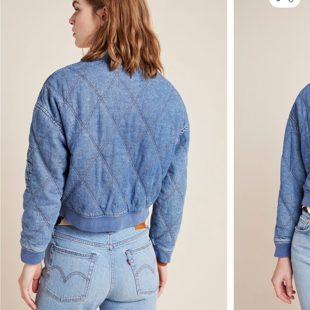 Anthropologie Lindy Quilted Denim Bomber Jacket in Indigo size Medium - Picture 9 of 15